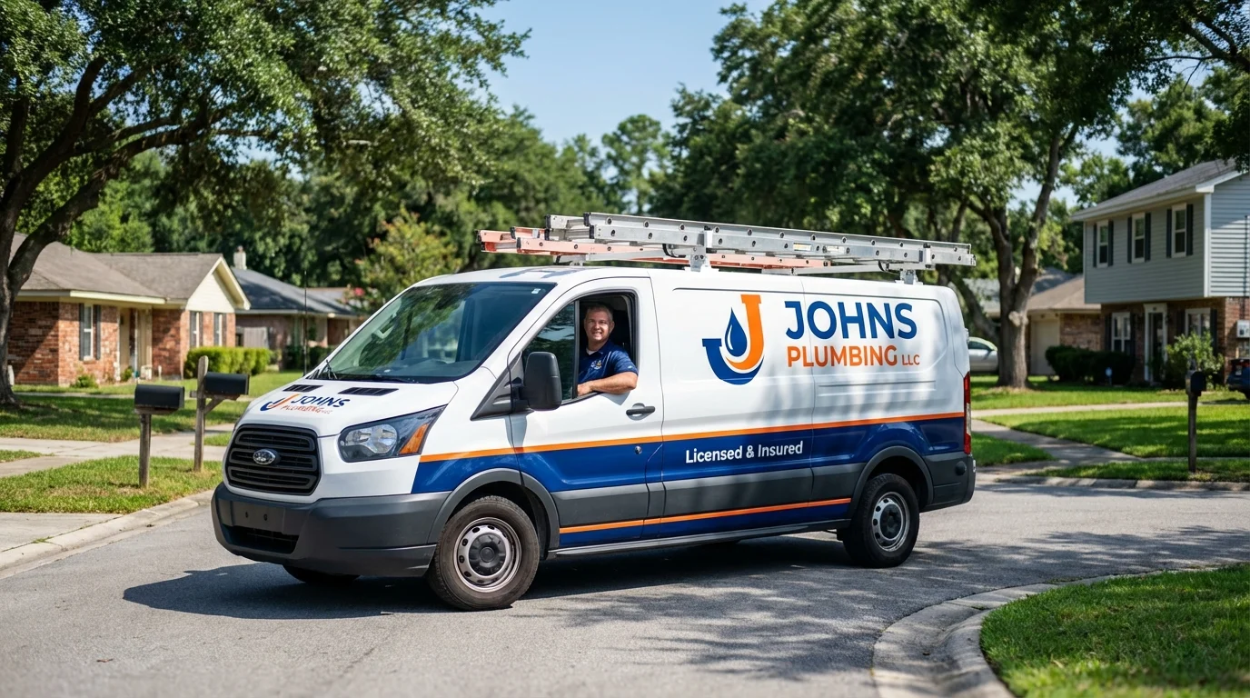 Johns Plumbing LLC service van in Woodsville, NH