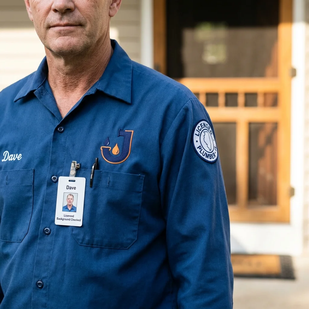 Licensed plumber showing ID badge in Woodsville, NH