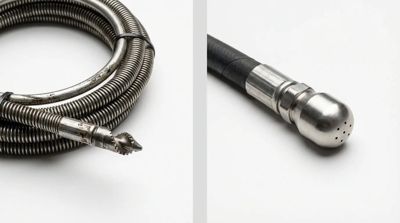 Drain snake cable and hydro jetting nozzle used for drain cleaning in Woodsville, NH