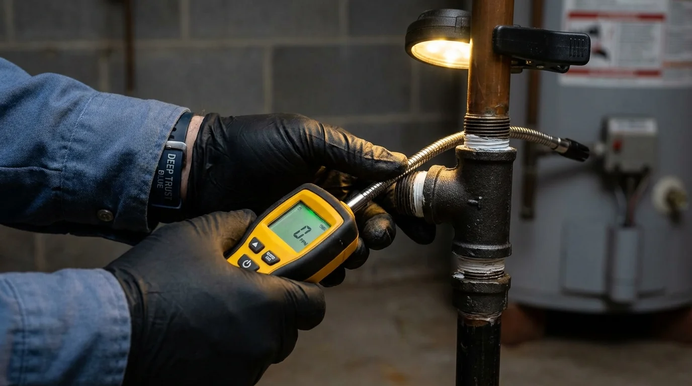 Gas leak detection with electronic sniffer by Johns Plumbing LLC in Woodsville