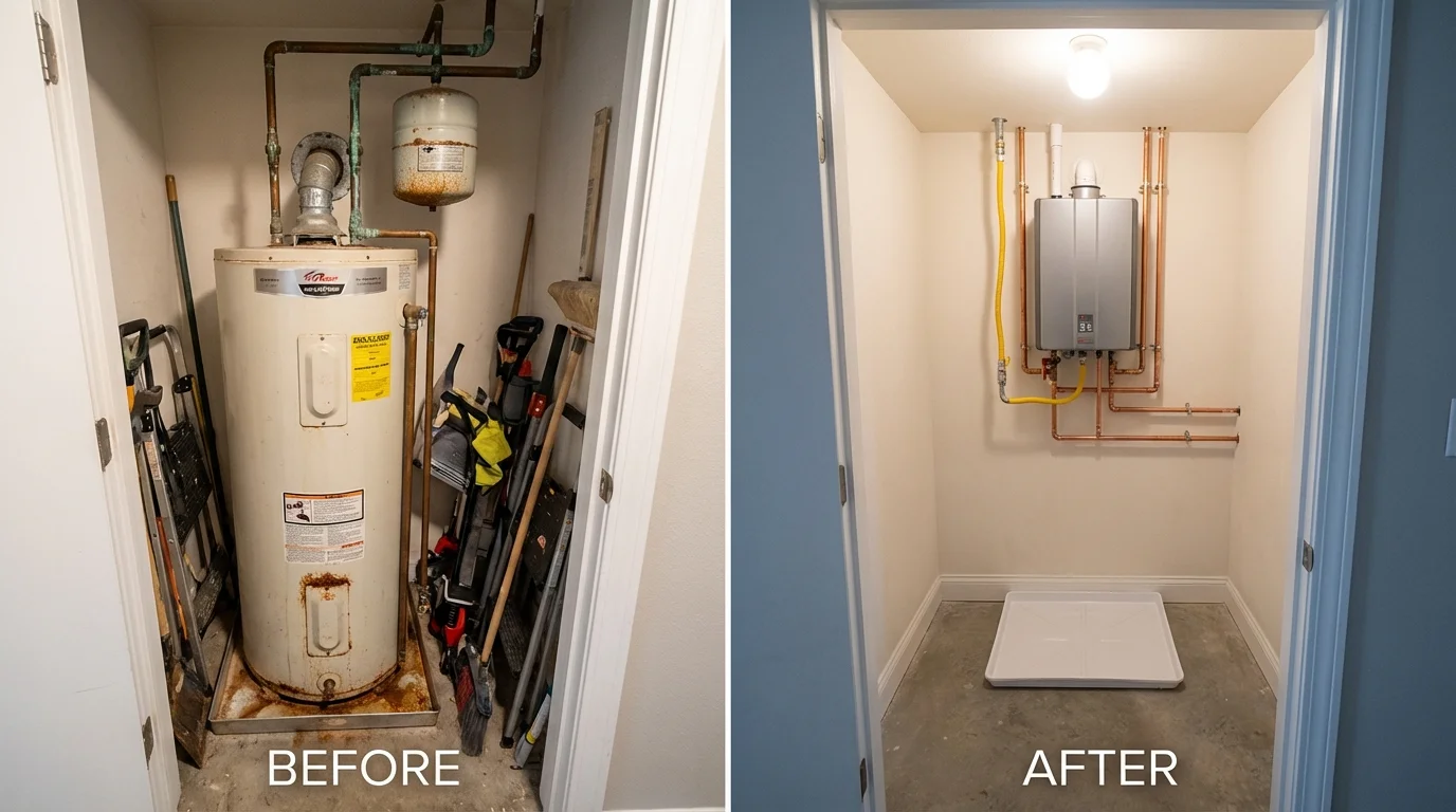 Tank water heater versus wall-mounted tankless unit comparison for Woodsville, NH homeowners
